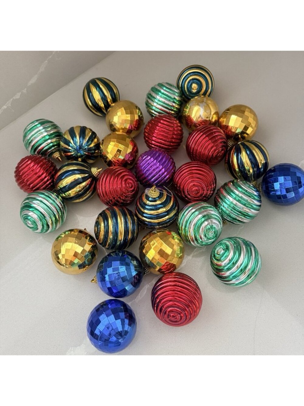 Lot of 29 Vintage Christmas Ornaments Disco Ball Ribbed Shatterproof Multicolor